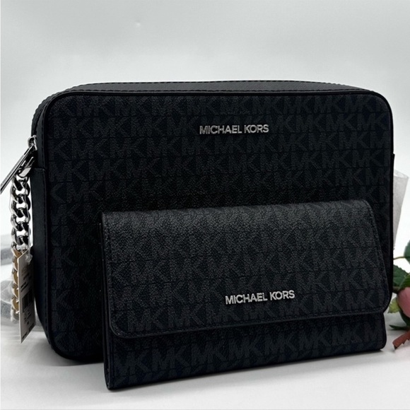 Michael Kors Large EW Crossbody Bag & Large Trifold Wallet Black Signature